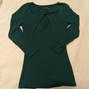 INC International Concepts Green Cutout 3/4 Sleeve Shirt, Small